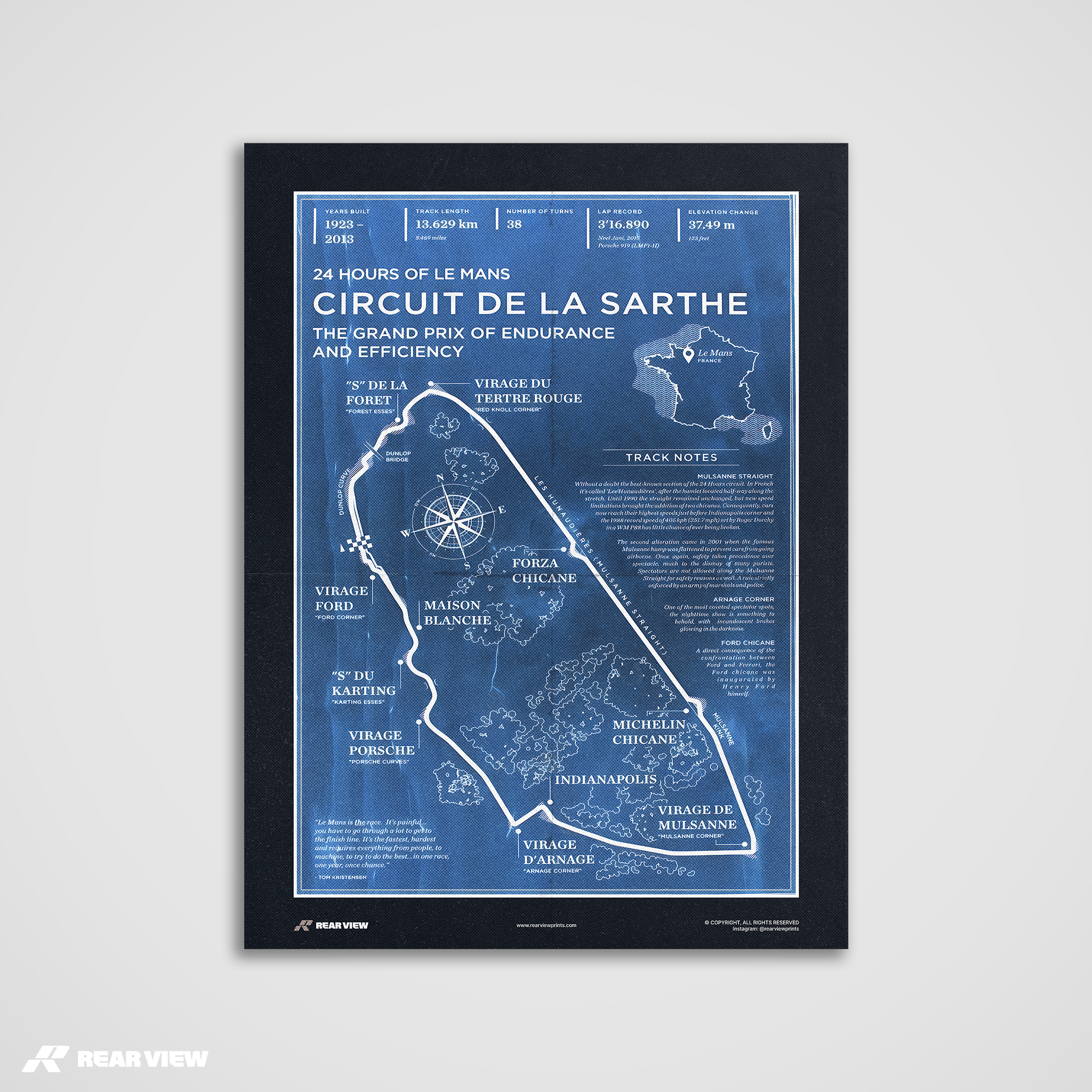Rennstrecke von Le Mans - Vintage-Kunstdruck