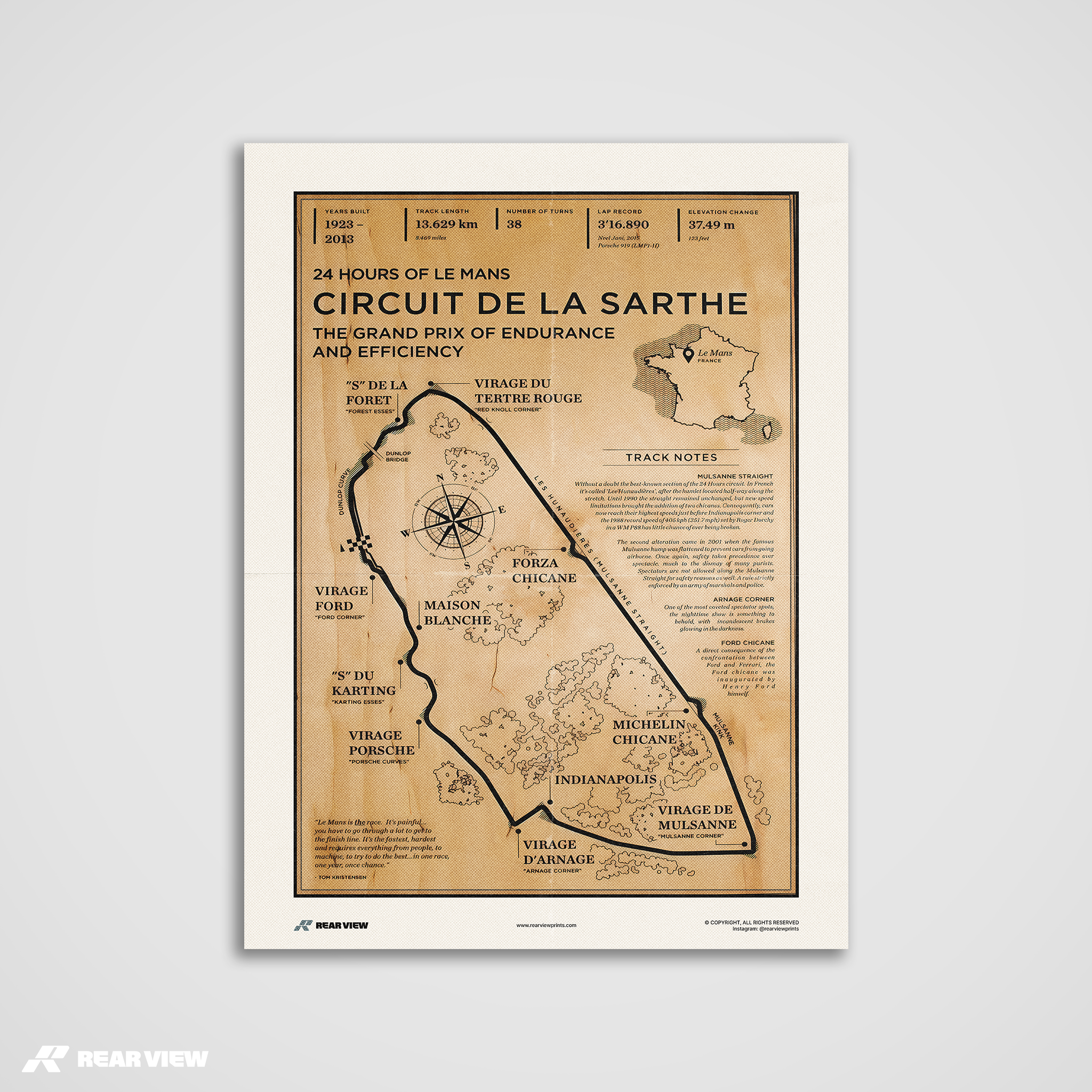 Rennstrecke von Le Mans - Vintage-Kunstdruck