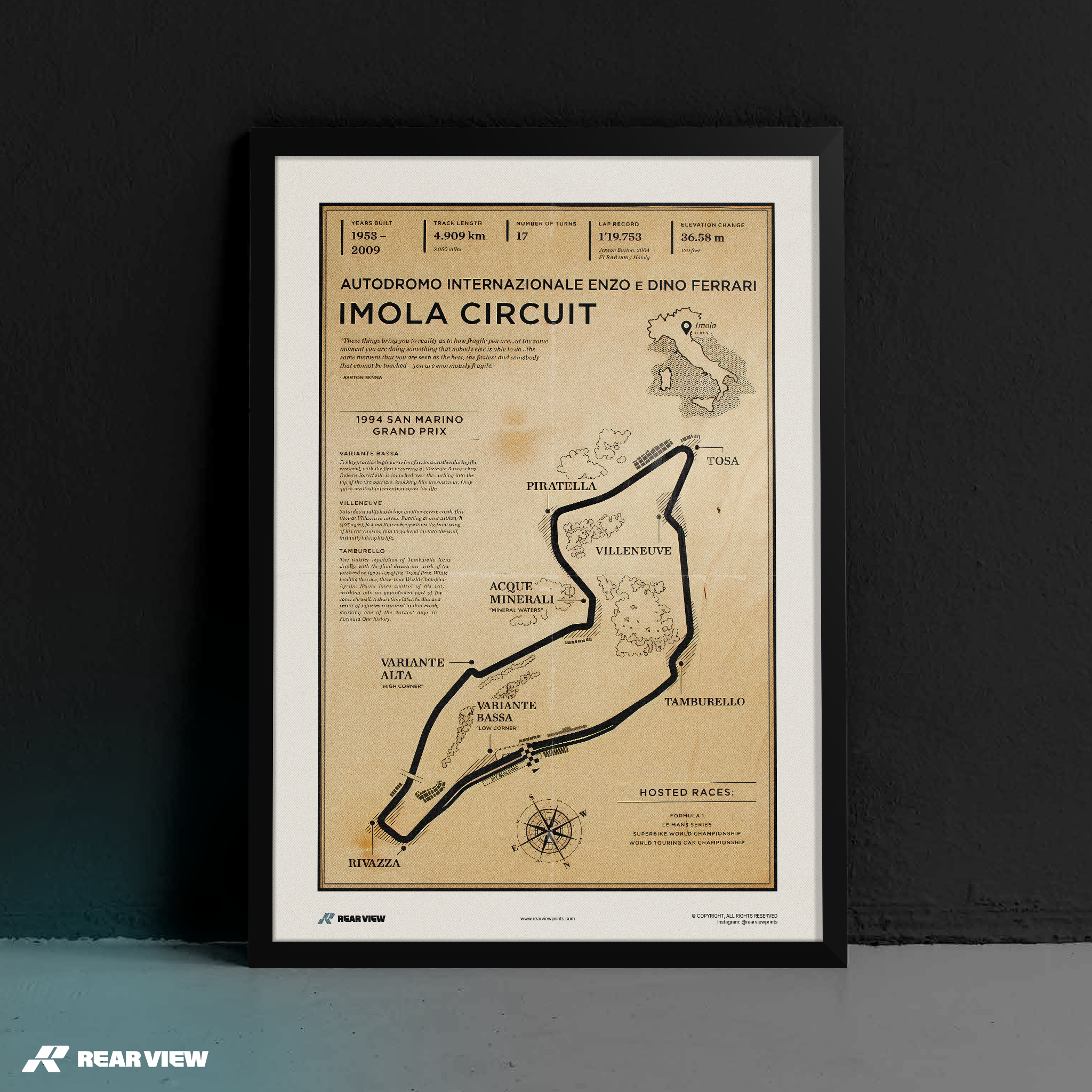 Imola Rennstrecke - Vintage Kunstdruck