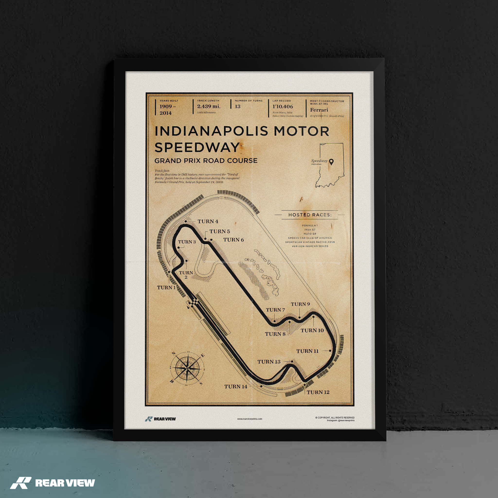 Indianapolis Rennstrecke - Vintage Kunstdruck