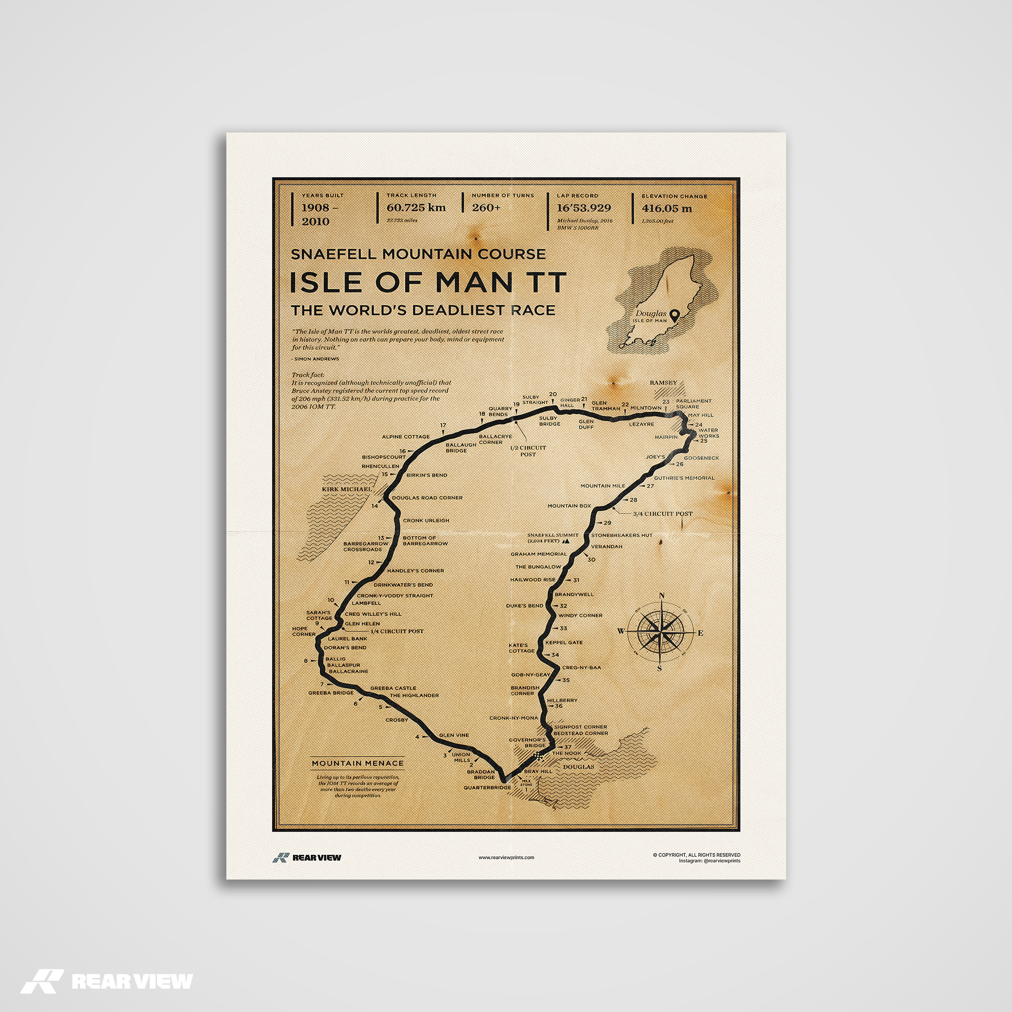 Isle of Man TT Rennstrecke - Vintage Kunstdruck