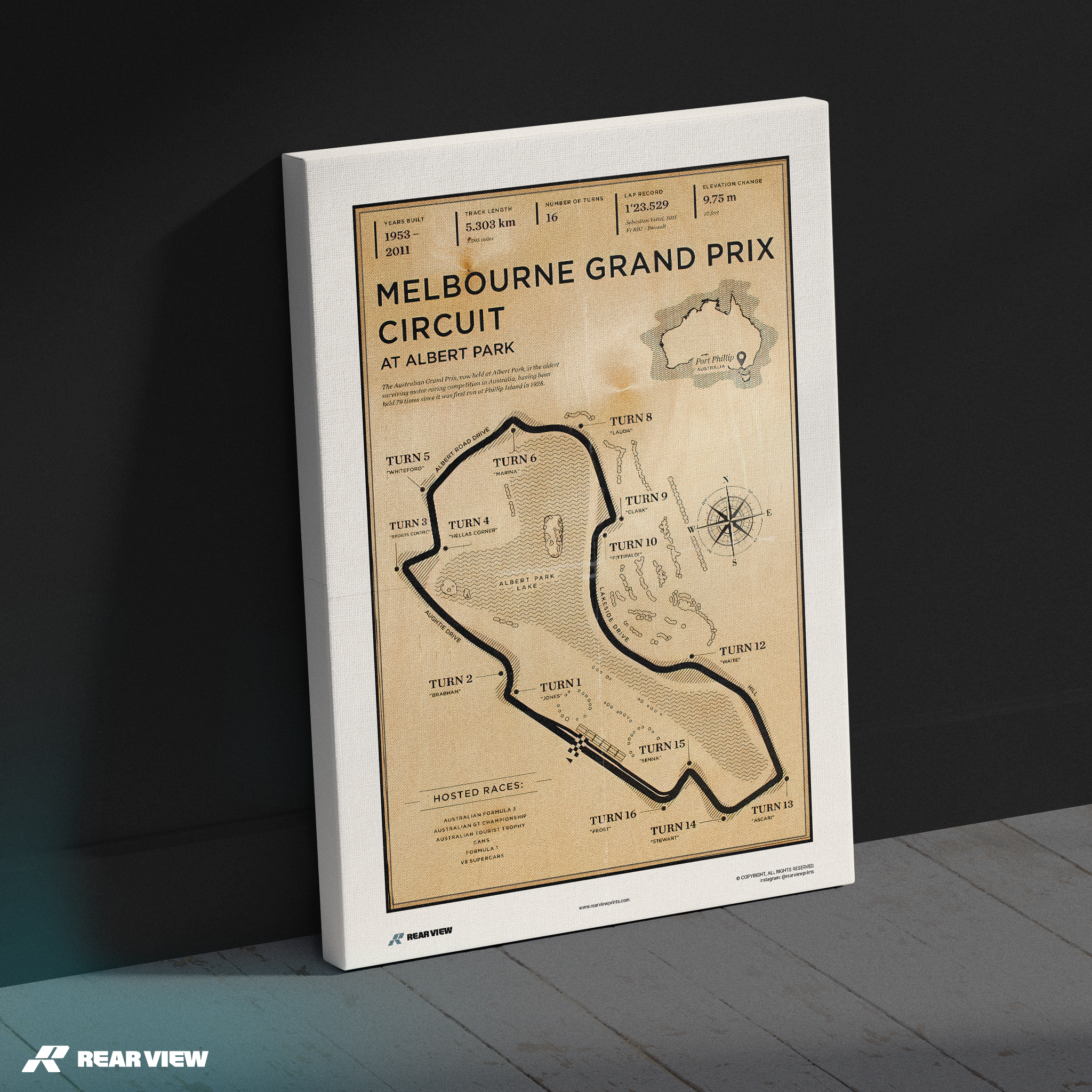 Melbourne Rennstrecke - Vintage Kunstdruck