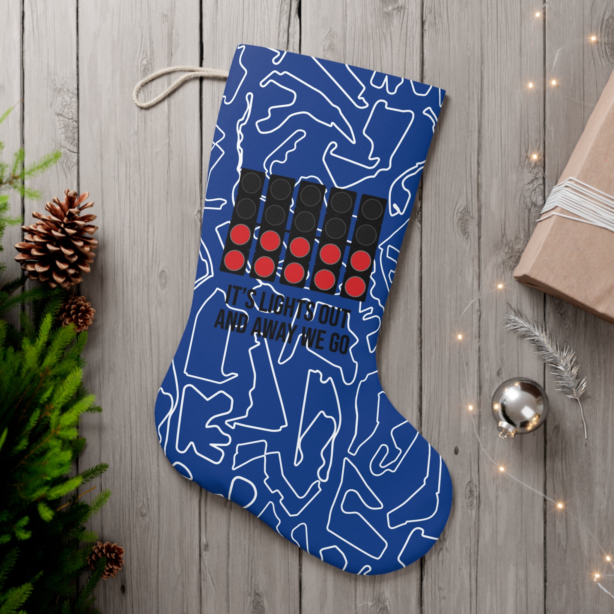 Lights Out and Away We Go - Blue GP Santa Stocking