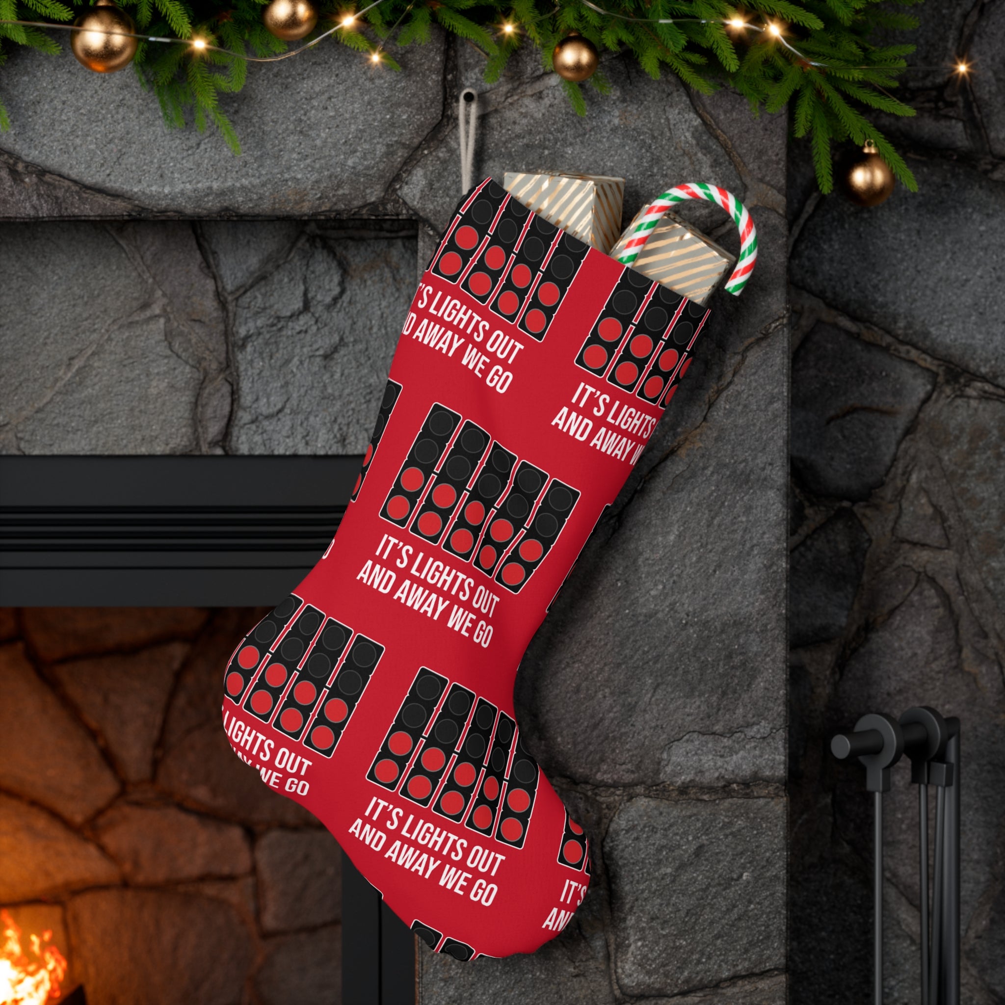 Lights Out and Away We Go - Red Santa Stocking