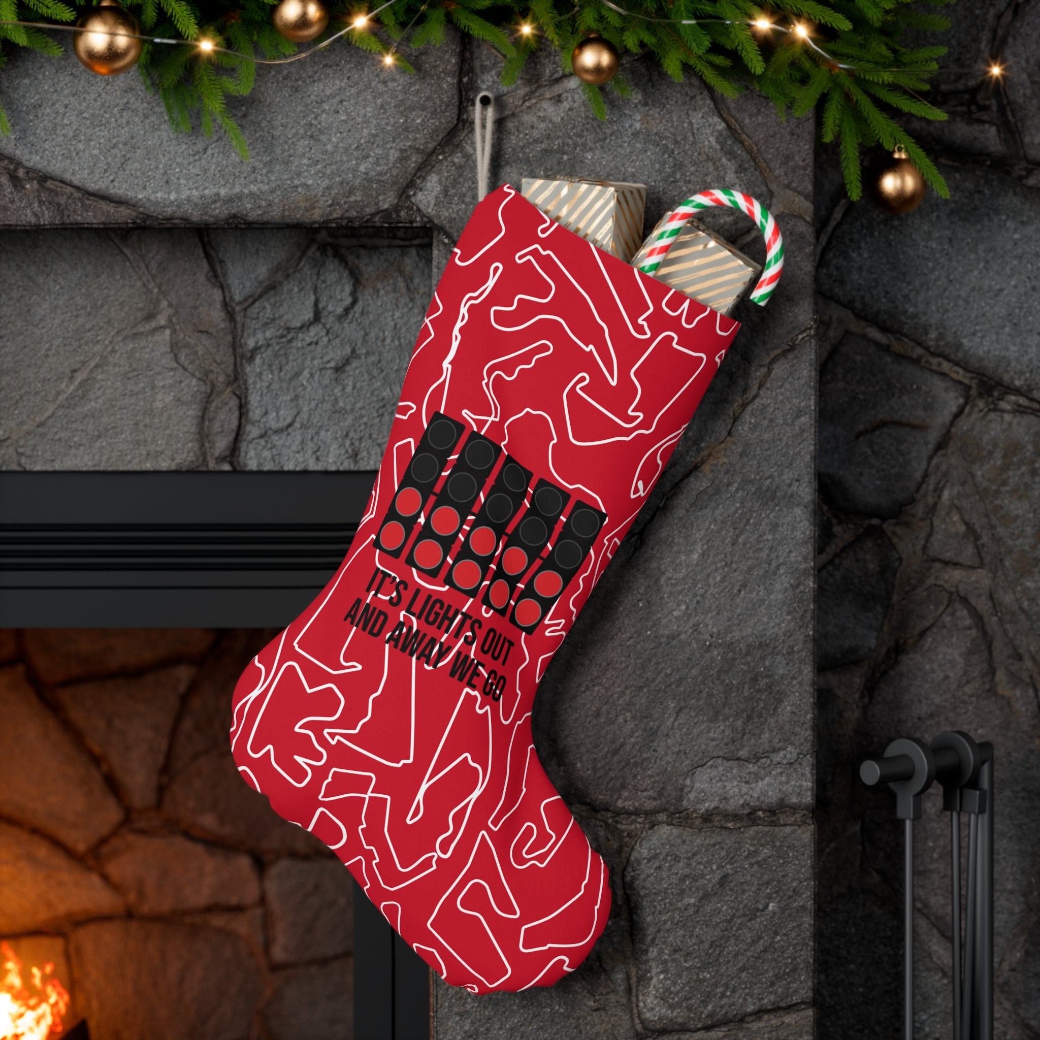 Lights Out and Away We Go - Red GP Santa Stocking