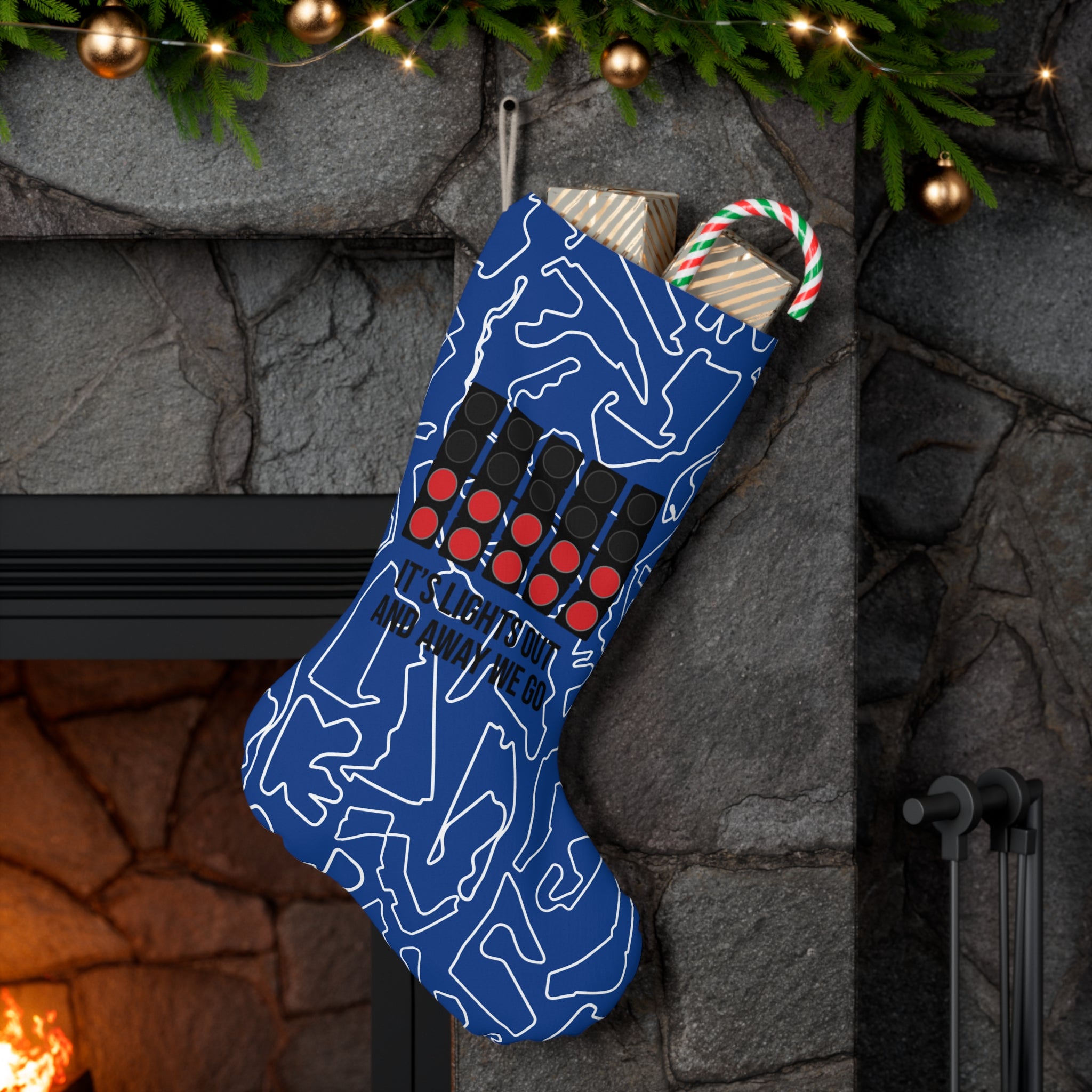 Lights Out and Away We Go - Blue GP Santa Stocking