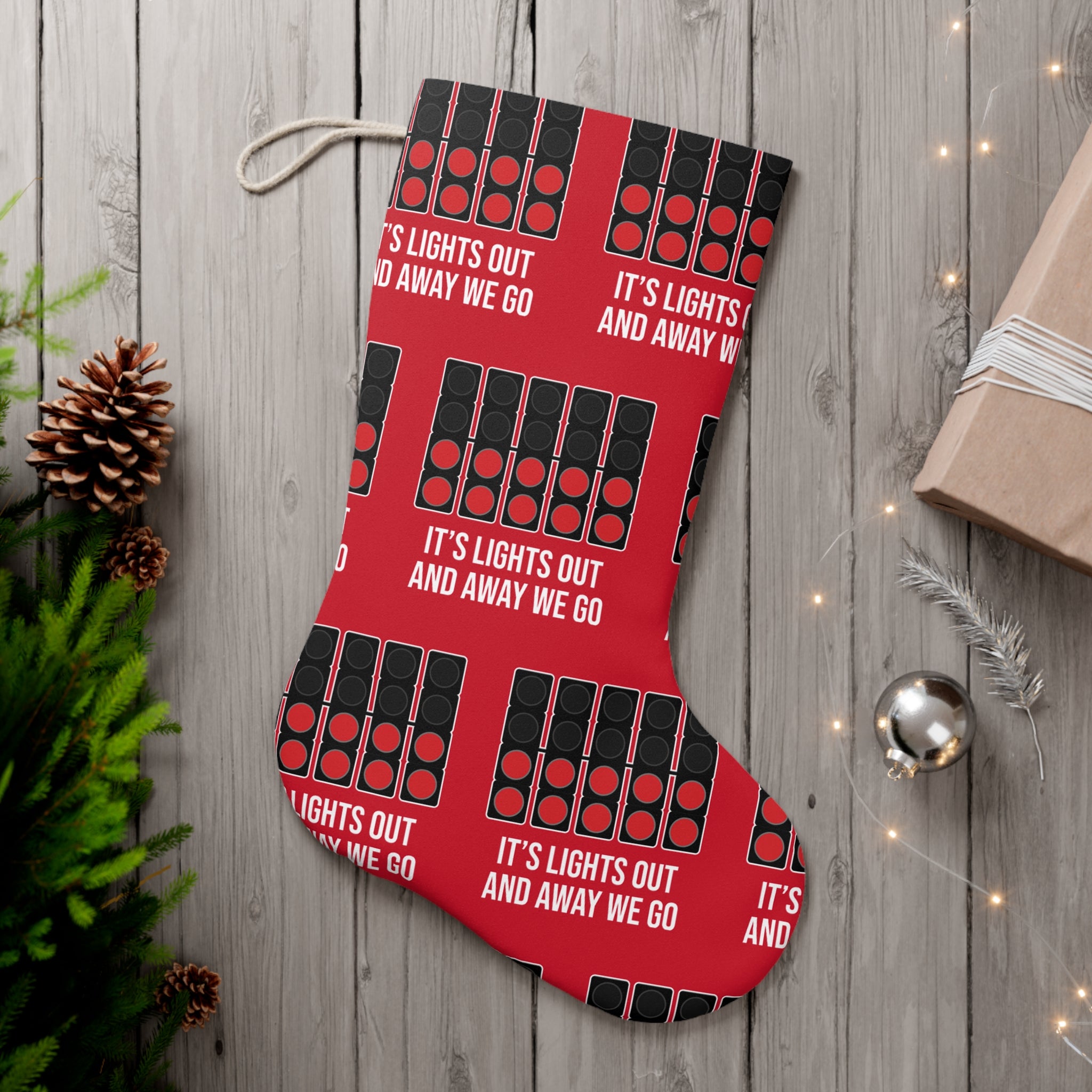 Lights Out and Away We Go - Red Santa Stocking