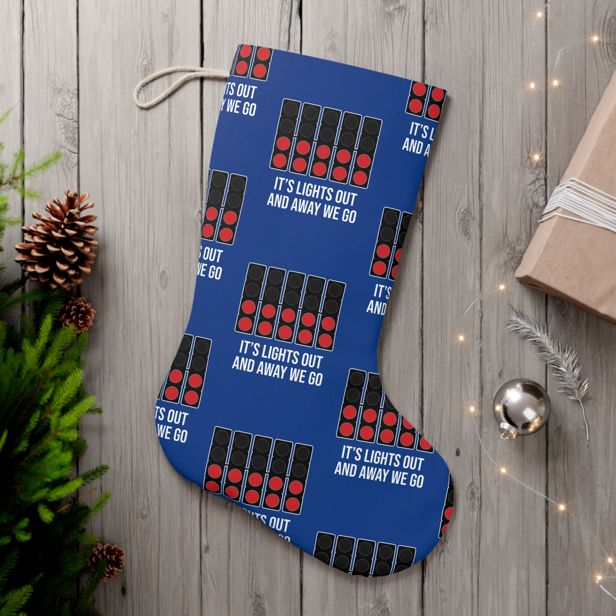 Lights Out and Away We Go - Blue Santa Stocking