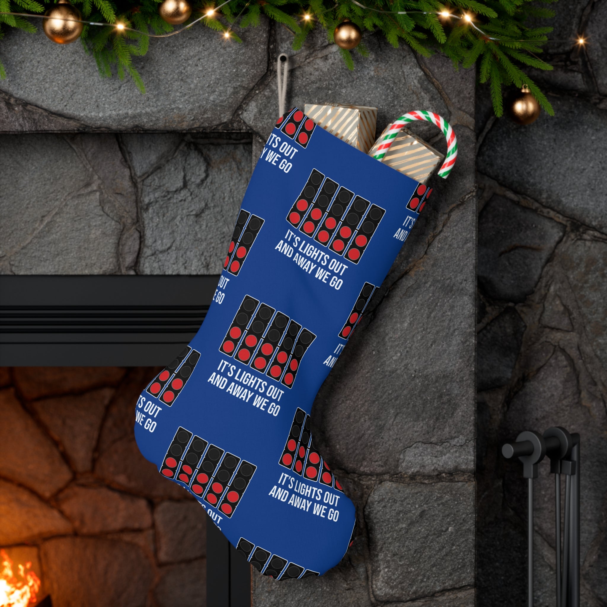 Lights Out and Away We Go - Blue Santa Stocking