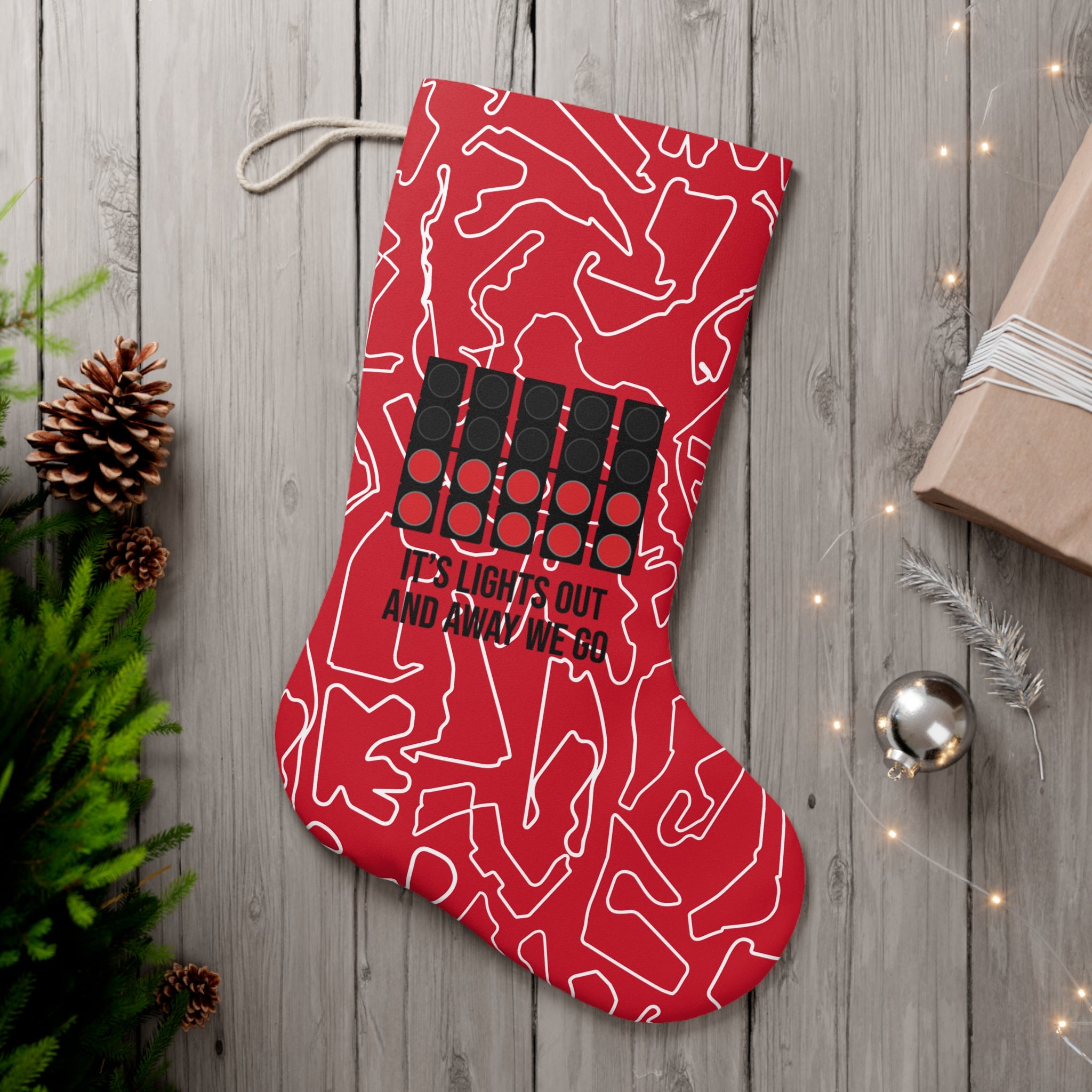 Lights Out and Away We Go - Red GP Santa Stocking