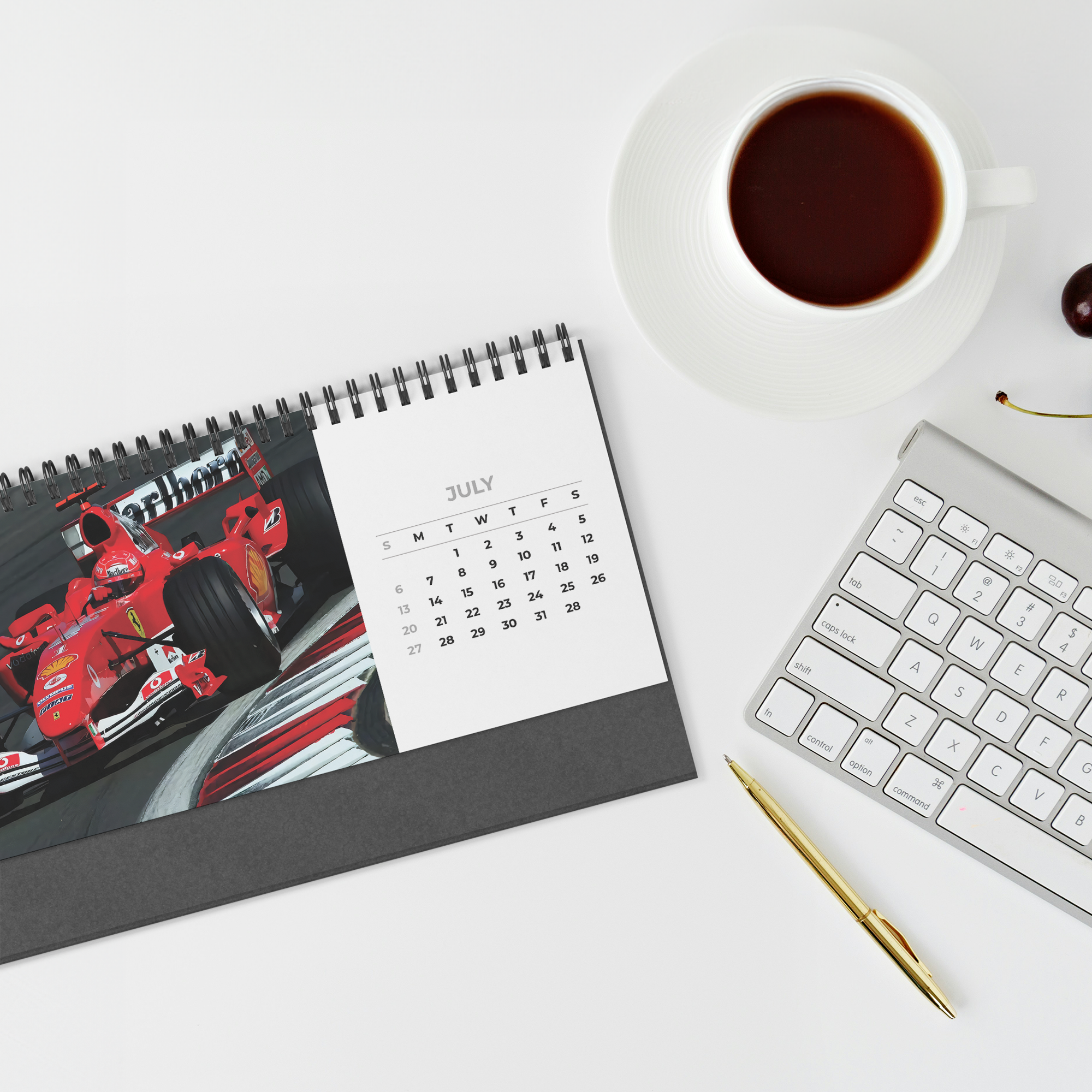 Vintage_F1_2025_Desktop_Calendar_White_Table_Overhead_Mockup.png